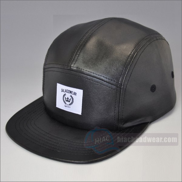custom black leather 5 panel hat left