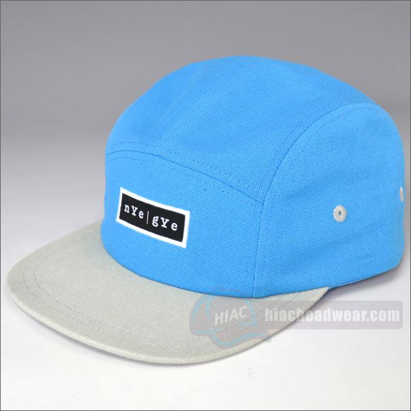 custom blue five panel hats label