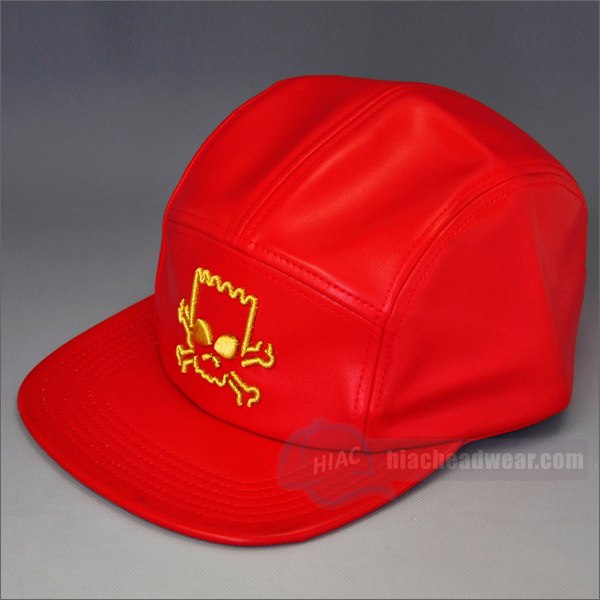 Custom Leather Red 5 Panel Hat